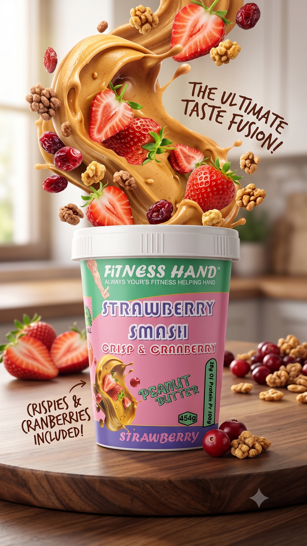 FITNESS HAND STRAWBERRY SMASH (CRISPS & CRANBERRIES) PEANUT BUTTER