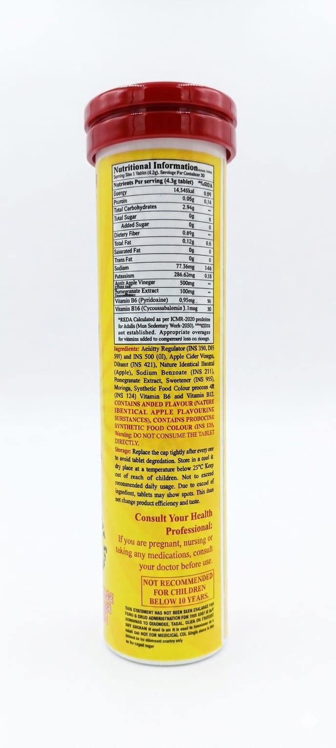 FITNESS HAND APPLE CIDER VINEGAR EFFERVESCENT TABLETS (15 TABLETS) TUBE