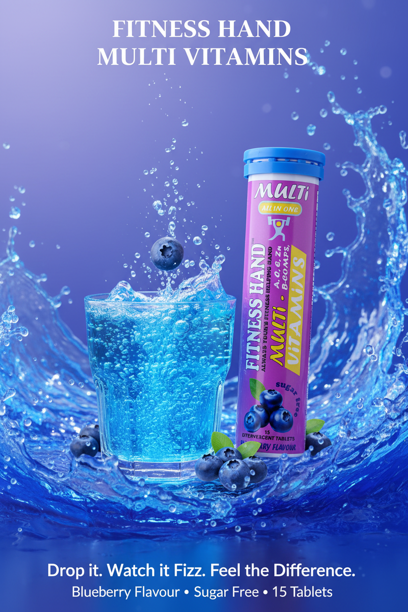 Fitness Hand Multi Vitamins - 9:16 Small Glass Blue Splash